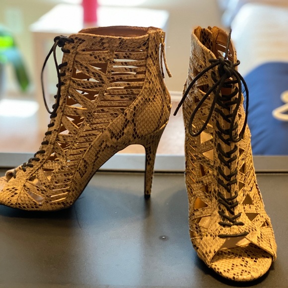 Snakeskin lace up cutout ankle booties. - Picture 2 of 2